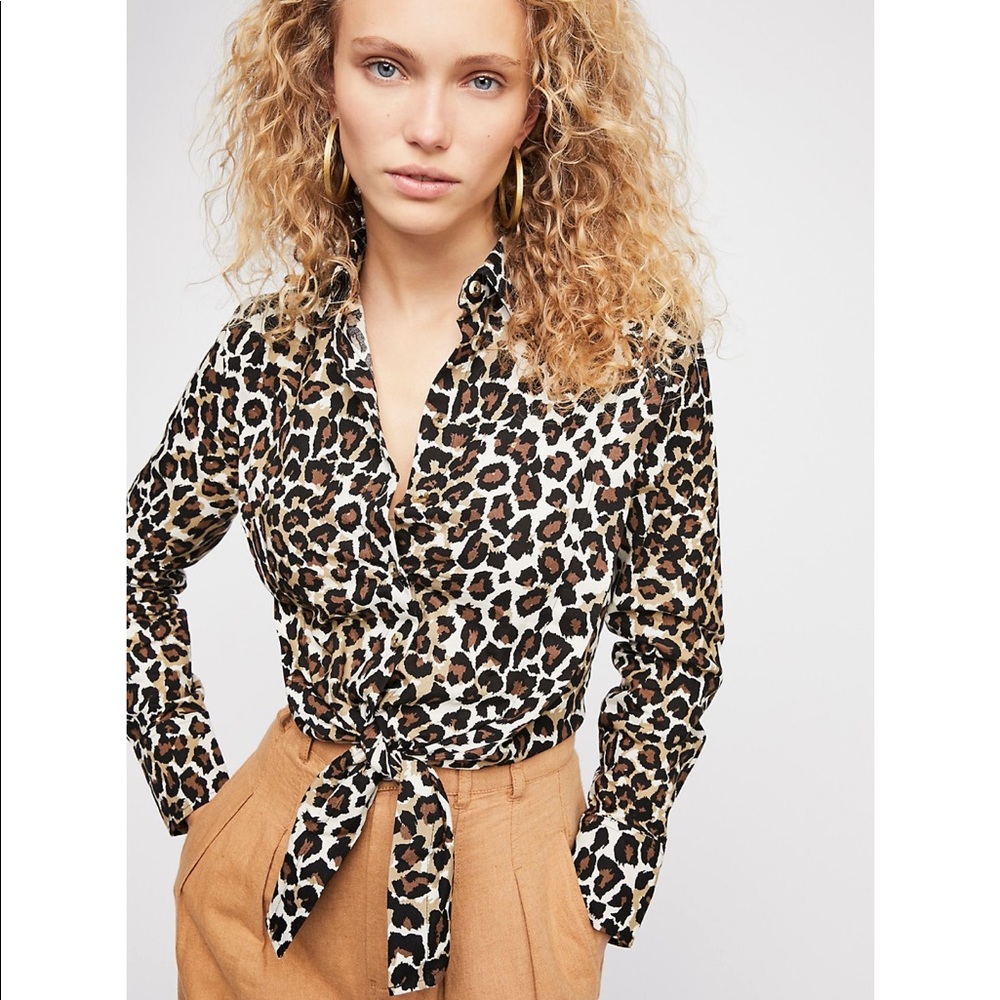 Free People Leopard Love Buttondown Top